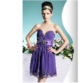 Purple Embroidery Chiffon Sweetheart Strapless Mini Homecoming Dresses
