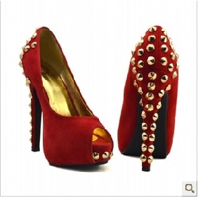 Red Super High Heel Satin With Rivets Women's Dress Shoes