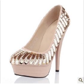 Apricot With Sequins Pointed Platform Women's Dress Shoes