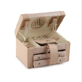 Khaki PU Leather Portable Mini Size Jewelry Boxes