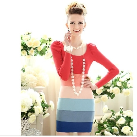 Colourful With Stripes Long Sleeves Lovely Lady's Winter Dresses