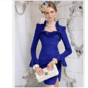 Royal Blue Ruffles Mini Fashion Sexy Elegant Lady's Dresses