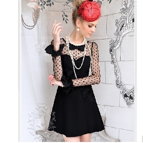 Black Tulle Satin Small Dots On Lovely Lady's Dresses