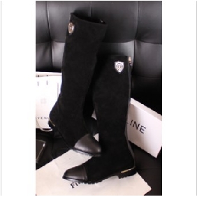 Black Knee Length Satin Real Leather With Zipper Women's Boots