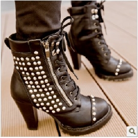 Black Lace Up Sexy High Heel Fashion Women's Boots