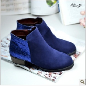 Royal Blue Short Satin With Zipper Women's Boots