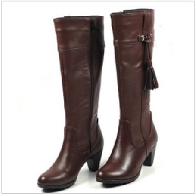 Brown Real Leather With Tassel Knee Length Women's Boots