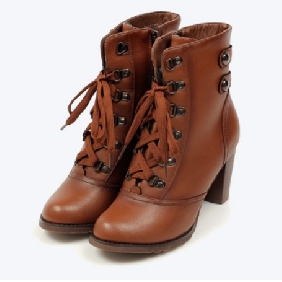 Brown Korean Style PU Leather Fashion Casual Women's Boots