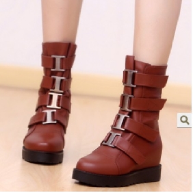 Red Real Leather Flat Bottom Short Women's Boots