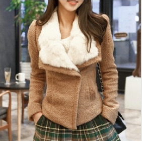 Khaki Cotton Wool Korean Style Winter Women's Jackets & Coats
