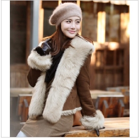 Coffee Wool Long Sleeves Casual Slim Women's Jackets & Coats