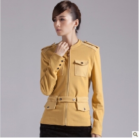 Yellow Office Lady Fitted Tight Women's Jackets & Coats