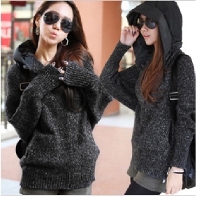 Black Loose With Zipper Bat Style Women's Jackets & Coats