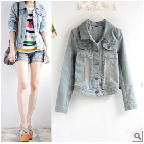 Light Blue With Buttons Cowboy Style Women's Jackets & Coats