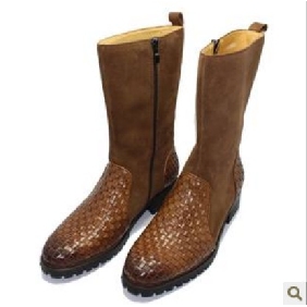 Dark Yellow With Zipper Leather Long Style Men's Casual Boots