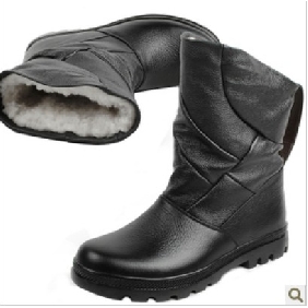 Black Cotton Leather Military Anti Slip Men's Casual Boots