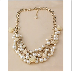 Gold With White Pearls Layered Wedding Necklaces