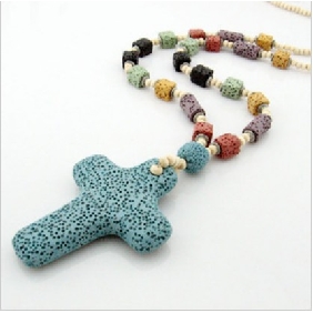 Green Stone Super Long Cross Shape Wedding Necklaces