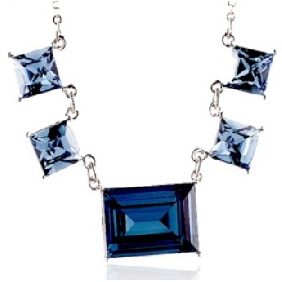 Square Shape With Royal Blue Diamond Waterproof Wedding Necklaces