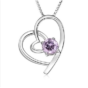 Silver Heart Shape Shiny Purple Diamond Wedding Necklaces