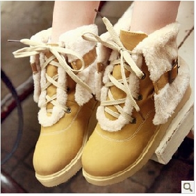 Yellow Satin Wool Flat Bottom Lace Up Women's Boots