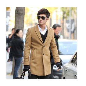 Khaki V-neck With Buttons Nylon Cotton Men's Jackets & Coats