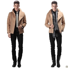 Khaki Short Style Wool Nylon With Zipper Men's Jackets & Coats
