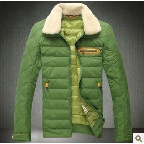 Green Slim Fashion Wool With Stripes Men's Jackets & Coats