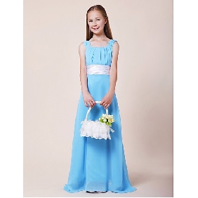 Sky Blue With Straps White Ribbons Backless Junior Bridesmaid Dresses