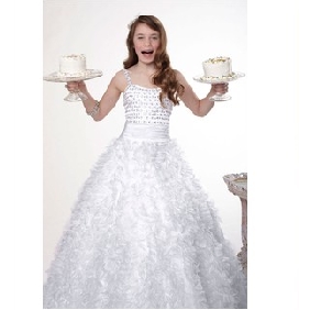 White Ball Gown Beading Organza Spaghetti Straps Junior Bridesmaid Dresses