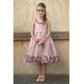 Tea Length Flowers Sleeveless Satin Junior Bridesmaid Dresses