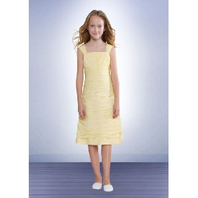 Yellow With Straps Tea Length Junior Bridesmaid Dresses