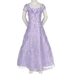 Light Purple With Sleeves Organza Embroidery Ankle Length Junior Bridesmaid Dresses