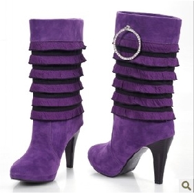 Purple Satin With Stripes High Heel Women's Boots