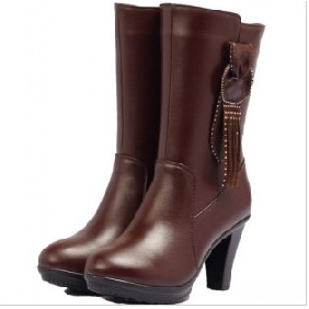 Brown With Platform Tassel On Leather Women's Boots