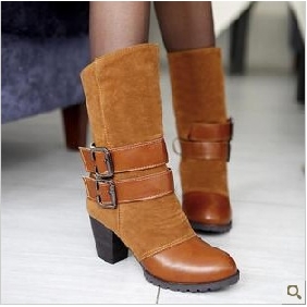 Brown Satin PU Leather With Buckle Winter Fashion Women's Boots