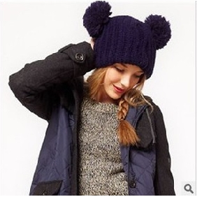 Purple Woven With Ball Women's Winter Hats & Caps