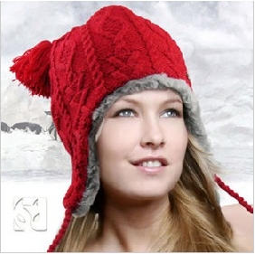 Red Earmuffs Style Wool Woven Windproof Women's Hats & Caps
