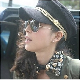 Black Korean Style Navy Women's Winter Flat Bottom Hats & Caps