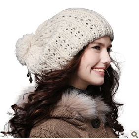 White Gray Cartoon Images On Wool Cute Lovely Women's Winter Hats & Caps