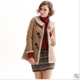 Khaki Leather Wool Cotton With Buttons A-line Women's Jackets & Coats