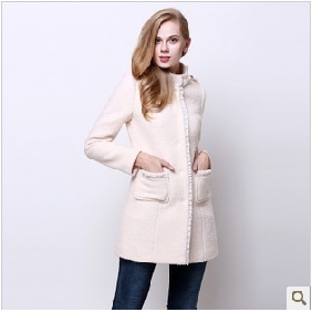 White Nylon Lace High Neck Casual Slim Women's Jackets & Coats