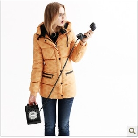 Light Yellow Winter Fashion Lace With Zipper Women's Jackets & Coats