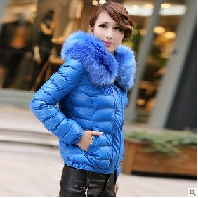 Blue Wool Leather Fashion Casual Women's Jackets & Coats