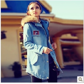 Blue Adjustable Wool Nylon Fashion Women's Jackets & Coats
