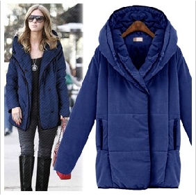 Royal Blue Windproof Loose Cotton Women's Jackets & Coats