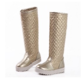 Gold Leather With Stripes Anti Slip Winter Women's Boots