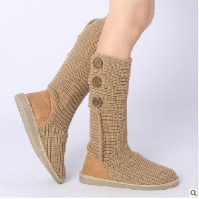 Camel Woven With Buttons Winter Fashion Women's Boots