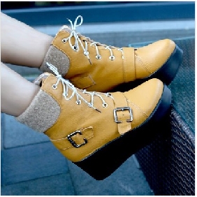Yellow Lace Up Short Style Leather Women's Boots