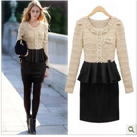Black Beige Long Sleeves Short Lace Winter Dresses